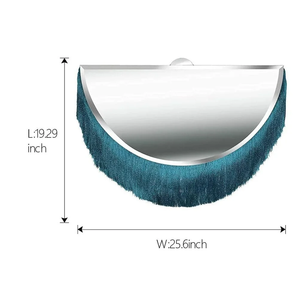 Unique NEW IN BOX Gorgeous Boho Mod Teal Fringe Half Moon Beveled Wall Mirror